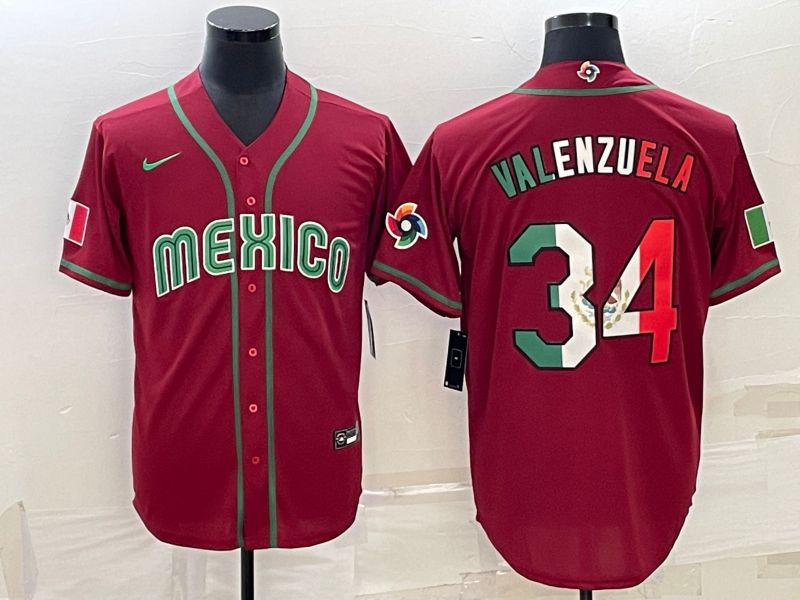 Men 2023 World Cub Mexico #34 Valenzuela Red Nike MLB Jersey7->more jerseys->MLB Jersey